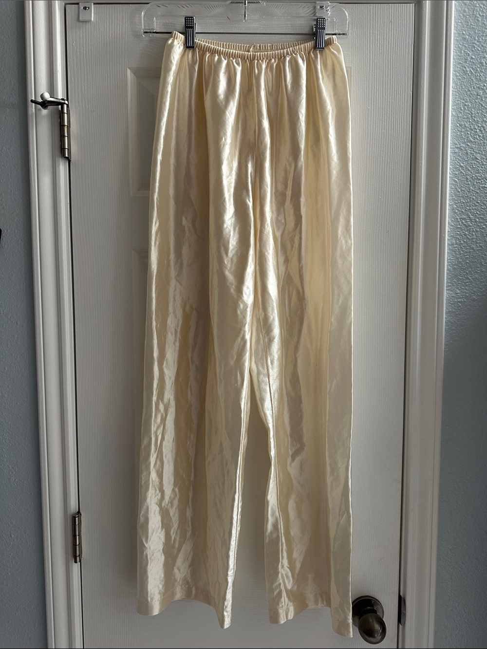 Vintage Cream Satin Pajama Pants Medium USA Girly Romantic Coquette